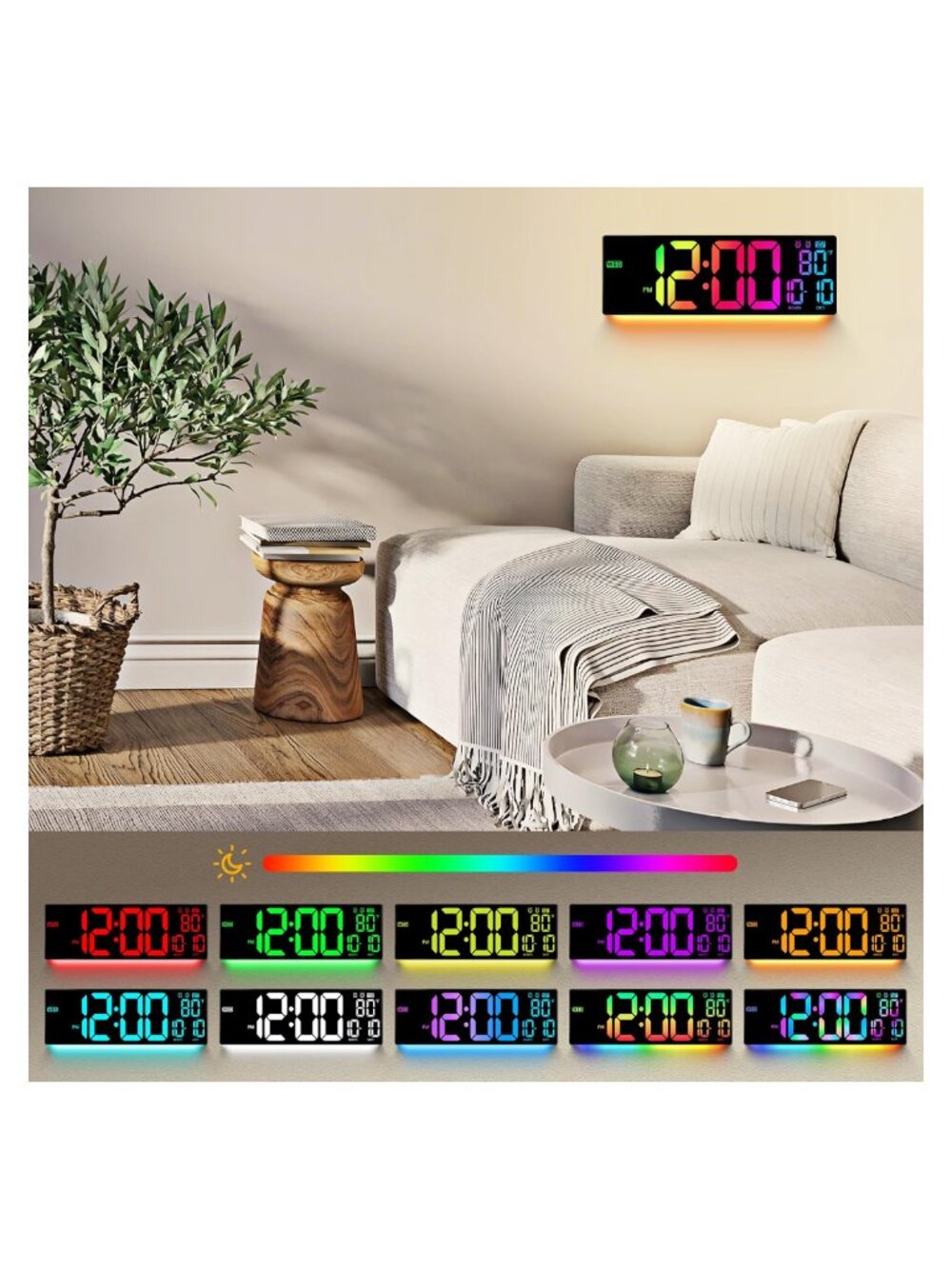 16.5" Large Digital Wall Clock RGB LED Display Remote Control Timer - Picture 2 of 8
